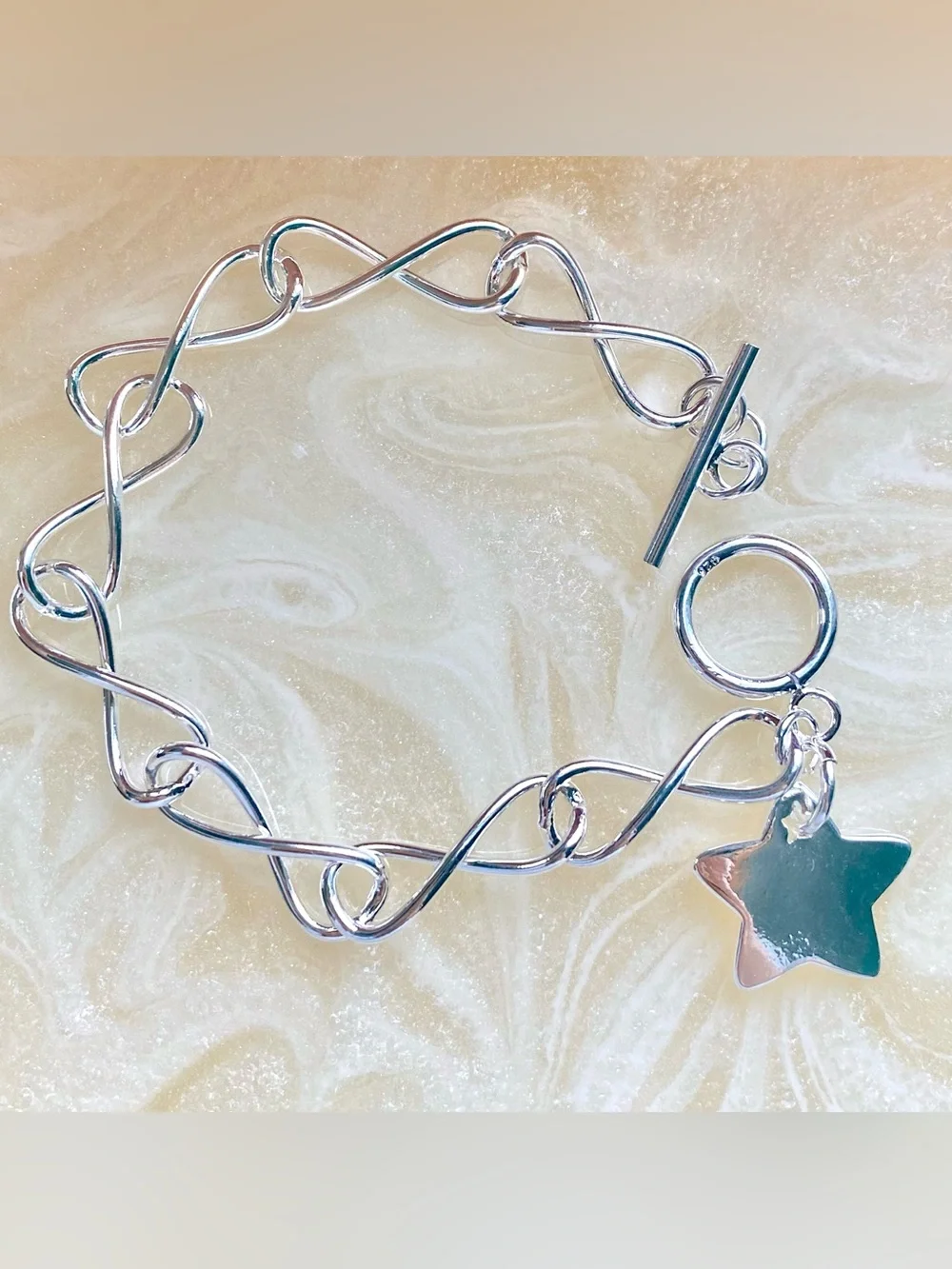 Silver Wavy Link Bracelet with Star Charm - Silver